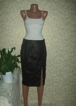 Эластичная базовая юбка миди с разрезом  lili