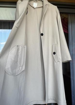 Пальто бежевое h&amp;m базовое минимализм размер s длинное ниж...