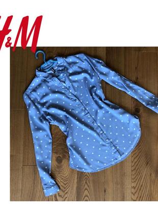 H&amp;m голубая блуза рубашка в горох очень приятная ткань