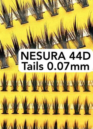 Пучковые накладные ресницы nesura tails 44d изгибы c и d несур...