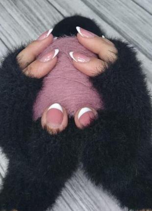 Женские вязаные митенки - перчатки без пальцев (черные)- зимни...