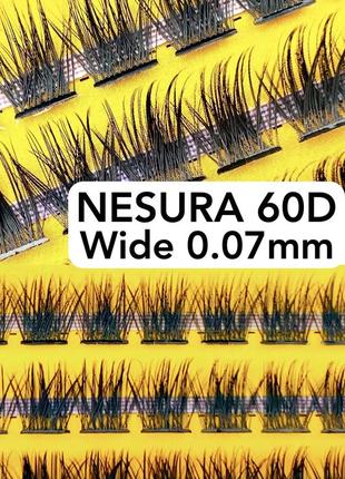 Пучкові накладні вії nesura wide 60d вигин c несура широкі пучки
