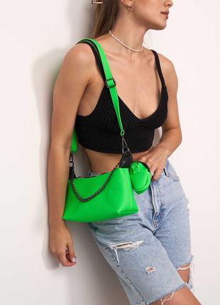 Женская сумка зеленая сумка багет зеленый клатч багет кроссбоди