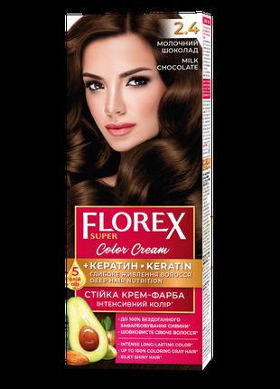 Стійка крем-фарба для волосся Florex КЕРАТИН 2.4 Молочний шоко...