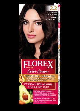 Стійка крем-фарба для волосся Florex КЕРАТИН 2.2 Темний каштан...