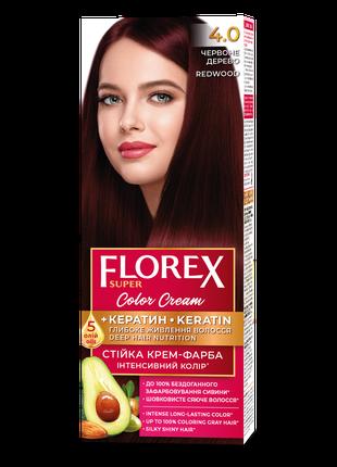 Стійка крем-фарба для волосся Florex КЕРАТИН 4.0 Червоне дерев...