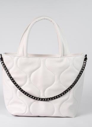 Женская сумка белая сумка стеганая сумка с цепочкой белый шопер