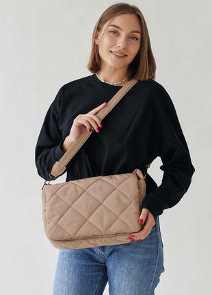Женская сумка бежевая сумка нейлоновая сумка пуховик сумка подушк
