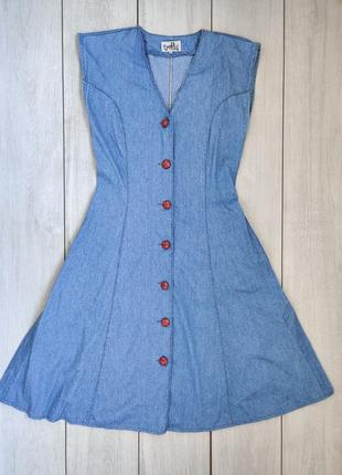 Джинсовое винтажное синее платье сарафан с боковыми карманами s р