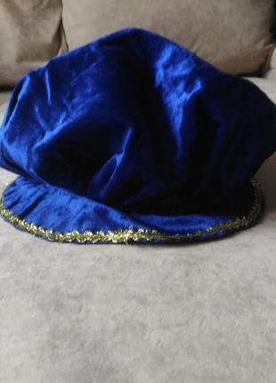 Карнавальный чепчик синий с золотистой каймой в стиле бабушки