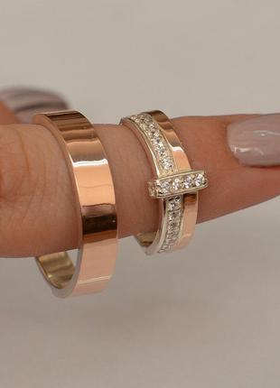 Обручальные кольца из серебра с золотыми пластинами (пара колец)