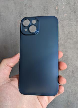 Ультратонкий чехол для iPhone 14 Синий матовый пластик