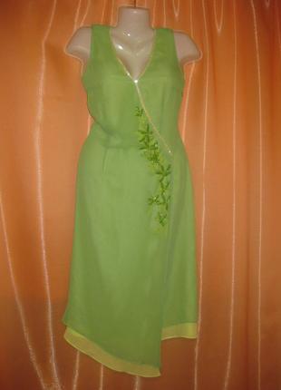 Легкий шифоновый зеленый сарафан платье длинное миди за колени...