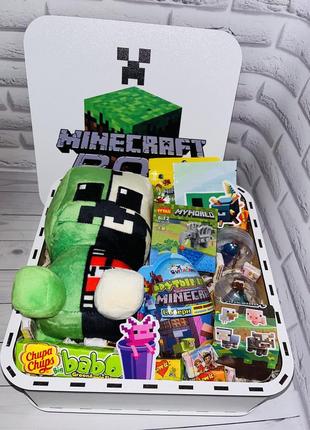 Подарок с майнкрафт minecraft с конструктором и мягкой игрушкой