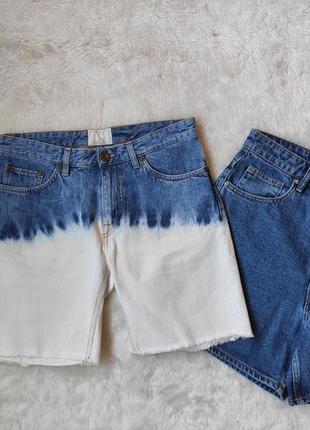 Белые синие двухцветные джинсовые короткие шорты двух цветов в...