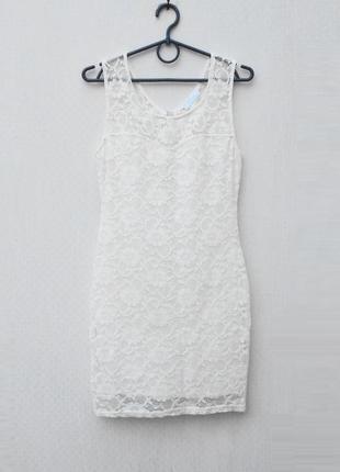 Белое кружевное платье на молнии slim 🌿