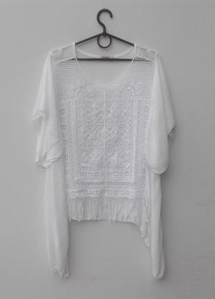 Белая блузка блуза парео с вязаным кружевом