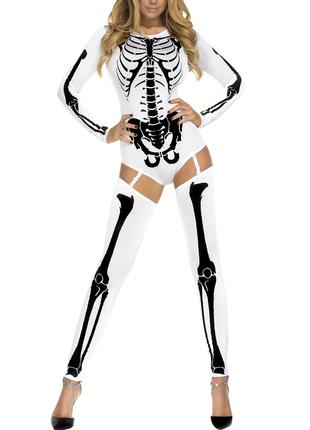 Костюм Скелет женский ABC Хэллоуин Halloween белый