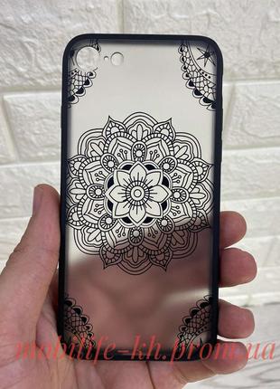 Чехол прозрачный с узором из черных цветов iPhone 7 , iPhone 8...