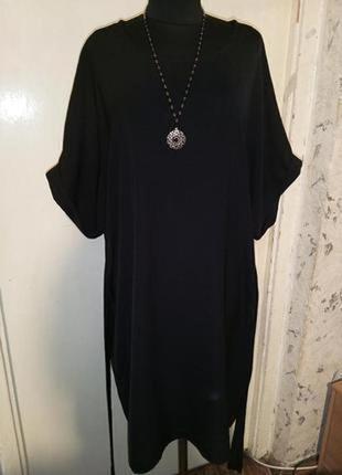 Стильное,лёгкое,чёрное платье с поясом,большого размера-оверса...