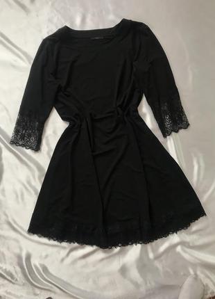 Черное платье платье платье с кружевом свободного кроя