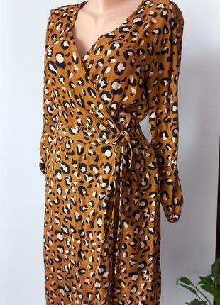 Осеннее платье миди 48 50 размер леопардовый принт