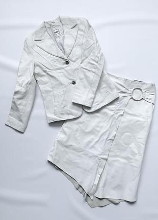 Винтажный кожаный костюм комплект жакет пиджак kuzu юбка maddo...