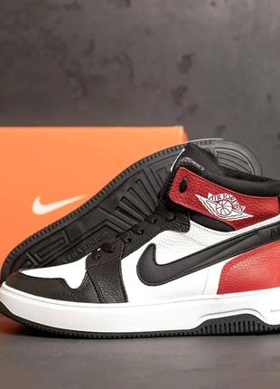 Зимние кожаные ботинки Nike Air цвет черный/красный/белый