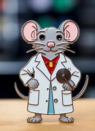 Брошь брошка пин значок серая крыса мышь доктор лаборатория вр...