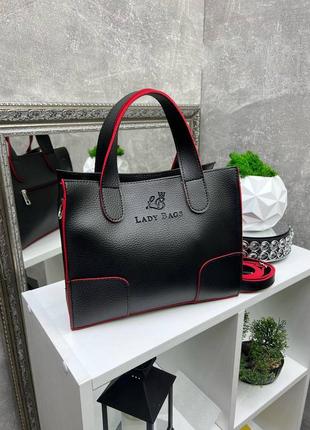 Женская сумка черная с красным, на плечо