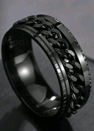 Мужское женское кольцо спинер черное вставка черная 16-23