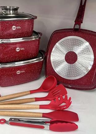 Кухонный набор посуды с антипригарным покрытием и сковорода hk...