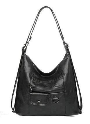 Жіноча сумка крос-боді через плечі рюкзак 10187 чорна