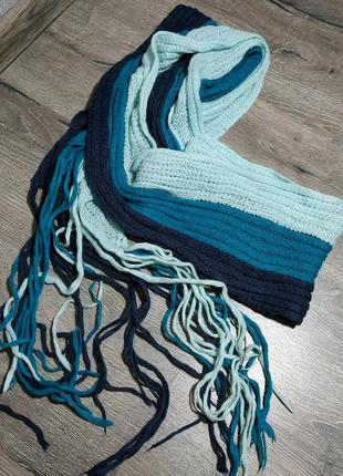 Длинный шарф трехцветный, в оттенах морской волны