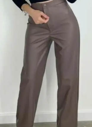 Прямые кожаные брюки женские норма и батал  3 цвета 5211фг