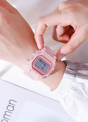 Прозрачные электронные часы винтажные с подсветкой. Розовые