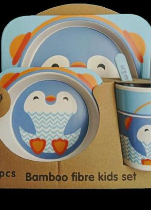 Набор детской посуды антибактериальный бамбук пингвин
