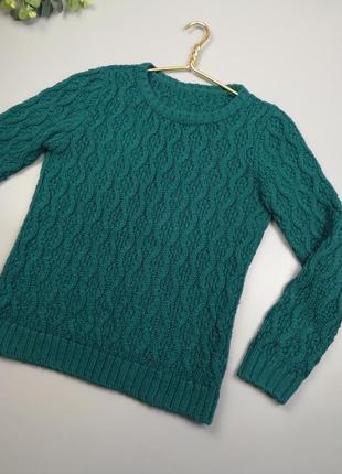 Женский свитер с узором, вязаный джемпер в изумрудном цвете