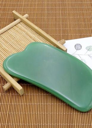 Пластина скребок для масажу Гуаша з зеленого нефриту 5х10см