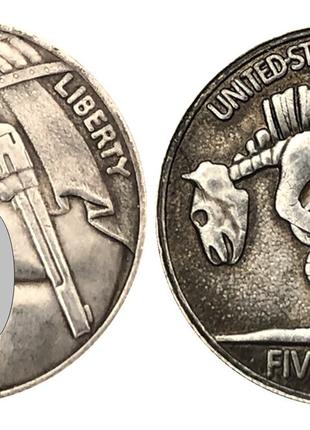 Сувенирная серебряная долларовая монета моргана 1937г револьвер