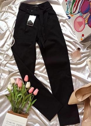 Черные легкие брюки с поясом на весну/лето/штаны