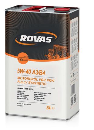 Синтетическое моторное масло Rovas 5W-40 A3/B4 5л