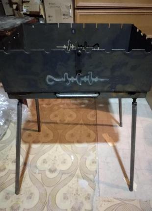 Мангал-чемодан под 8 шампуров x 2 мм метал (горячекатаный)