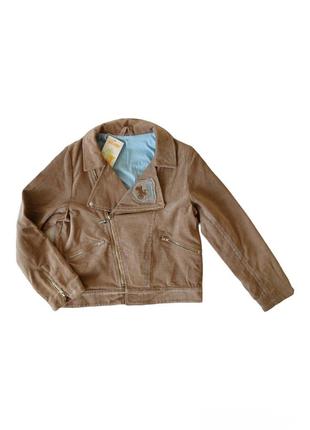 Вельветовая куртка пиджак для мальчика бежево-коричневого цвет...