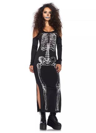 Платье макси Leg Avenue, S/M, с принтом скелета и боковым выре...
