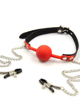Nipple Clamp with Red Silicone Ball Gags 18+