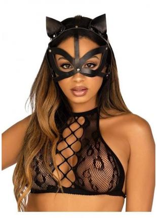 Сексуальная кожаная маска кошки с шипами Leg Avenue 18+