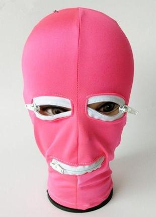 Розовая латексная маска с отверстием для рта и глаз 18+