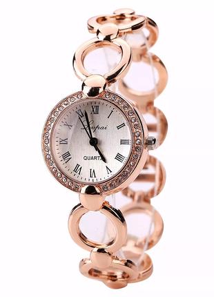 Годинник жіночий наручний кварцовий золотистий із камінням