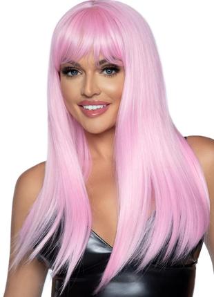 Длинный парик с челкой Leg Avenue, розовый 60см. 18+